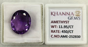 11.95/CT Natural Amethyst Gemstone with Govt. Lab Certificate